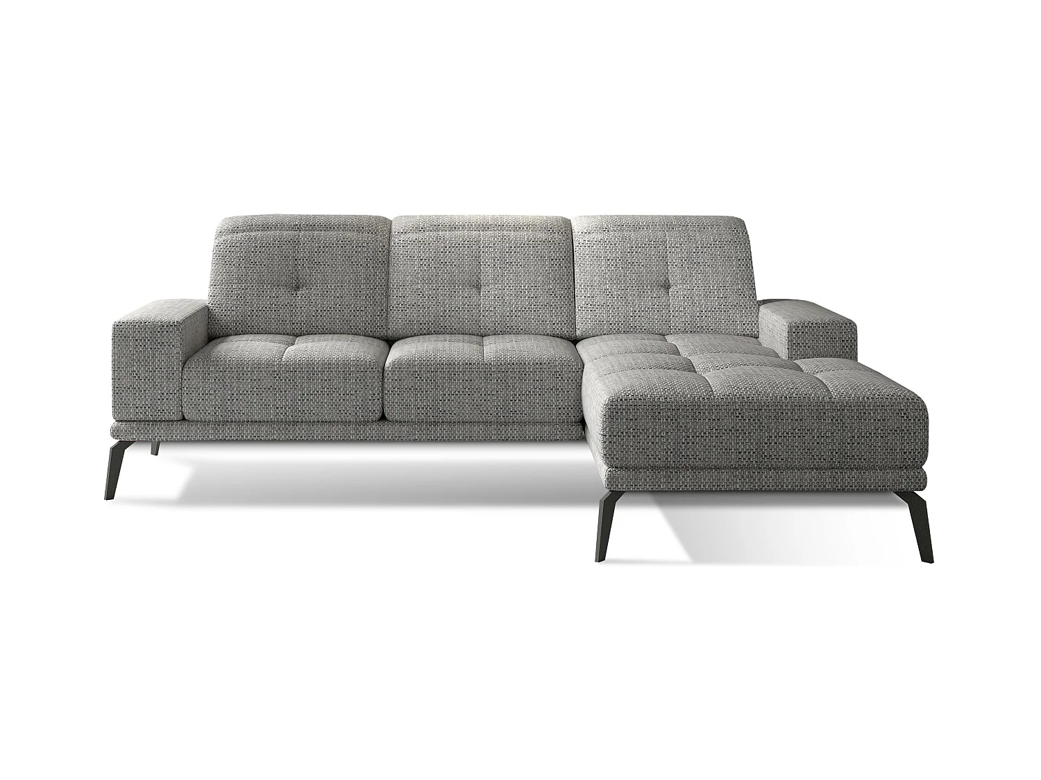 Canapé d'angle droit 5 places tissu gris chiné Torpille 265cm