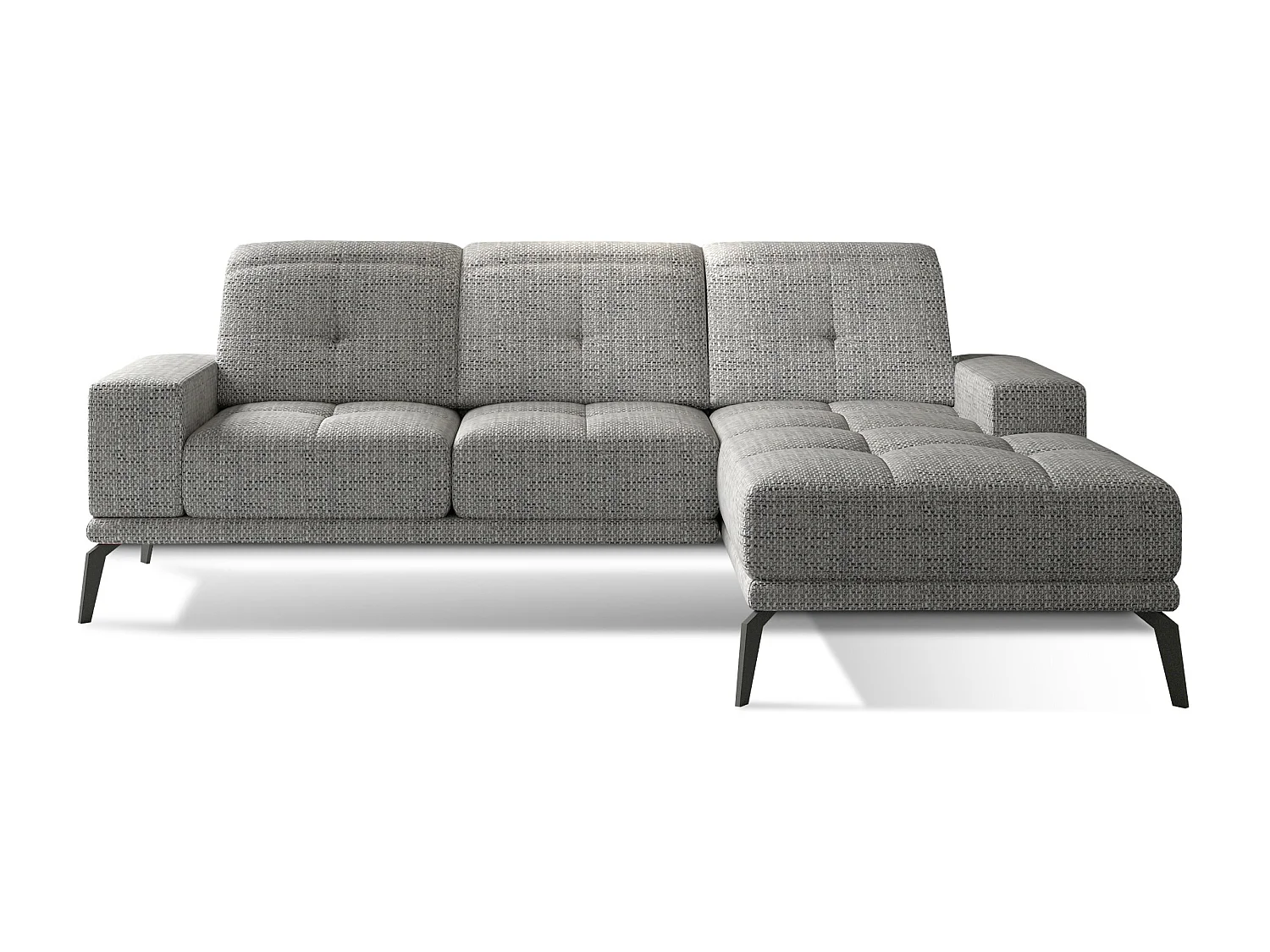 Canapé d'angle droit 5 places tissu gris chiné Torpille 265cm