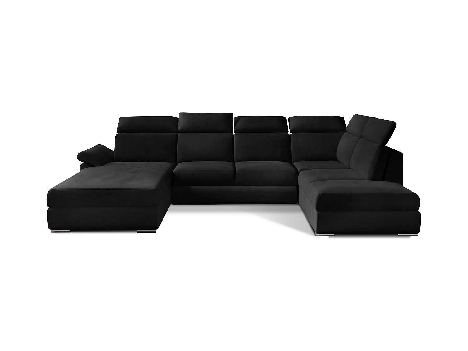Canapé panoramique convertible velours noir coffre de rangement à gauche Levano 330cm
