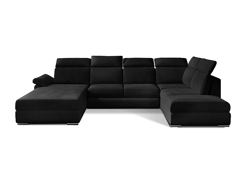 Canapé panoramique convertible velours noir coffre de rangement à gauche Levano 330cm