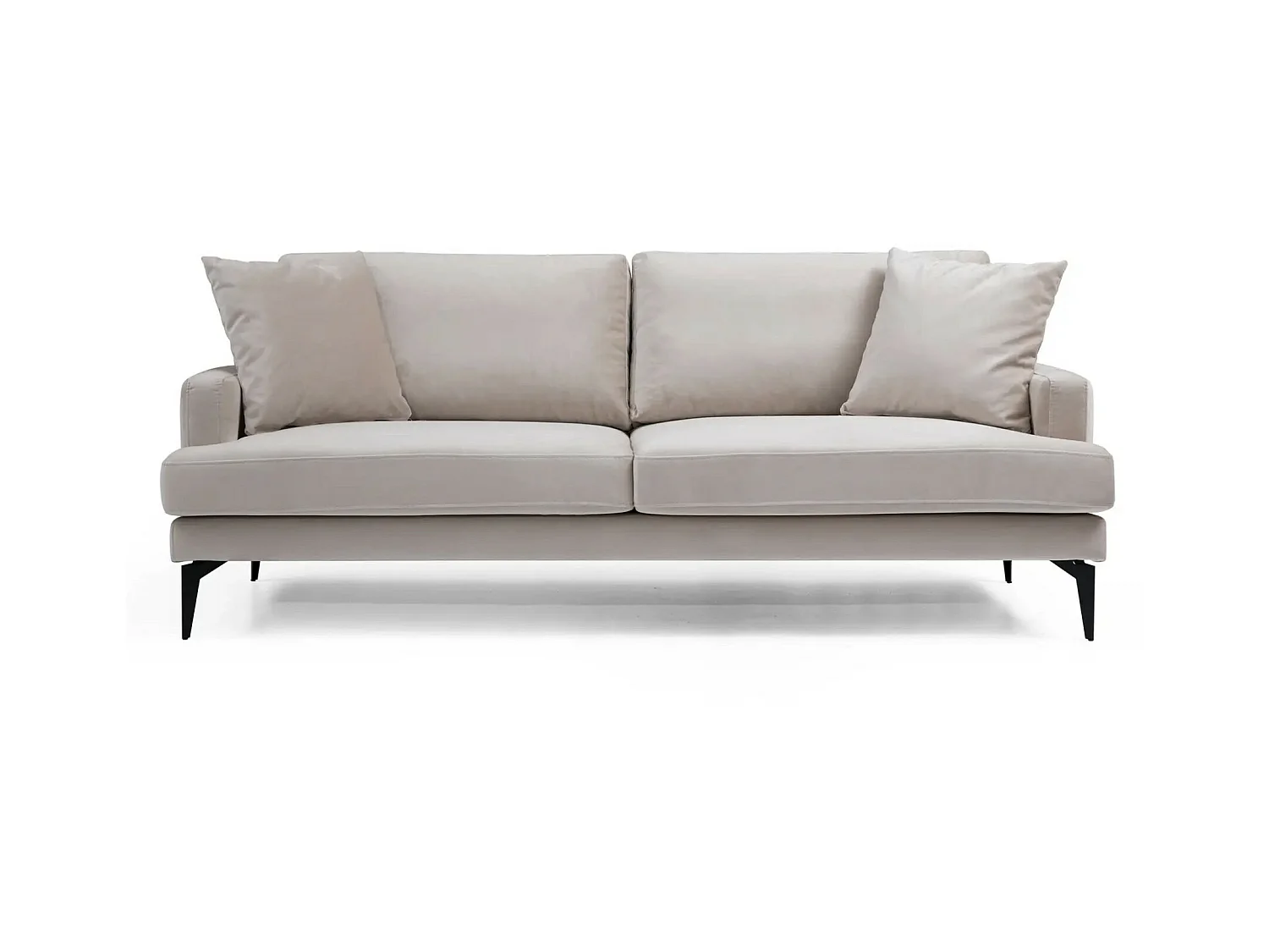 Canapé 3 places design tissu velouté beige et pieds métal noir Kombaz 205cm