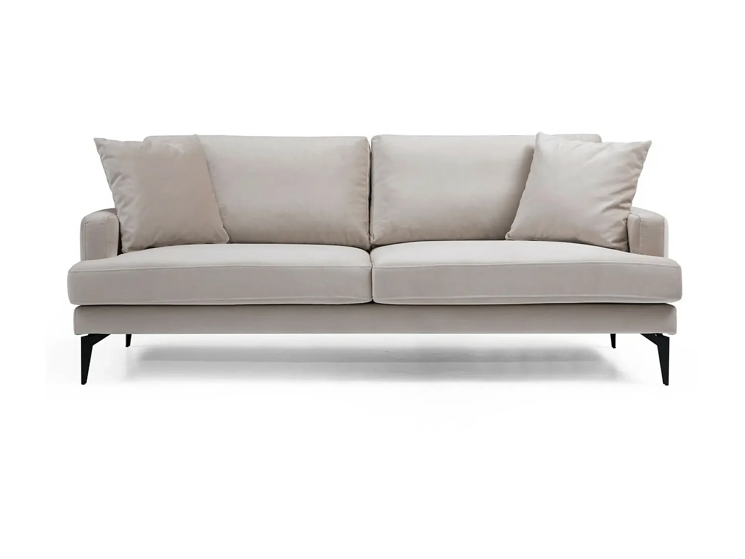 Canapé 3 places design tissu velouté beige et pieds métal noir Kombaz 205cm