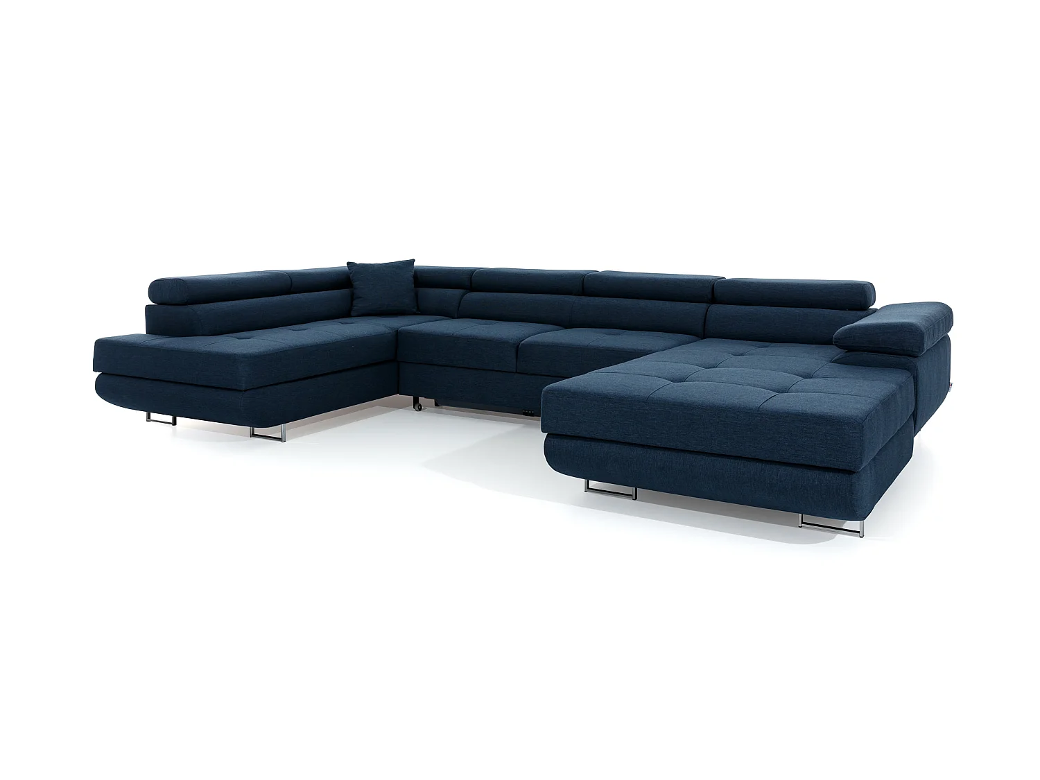 Canapé panoramique tissu beige clair chiné et simili cuir beige convertible avec coffre de rangement Romano 345cm-Coffre de rangement à gauche