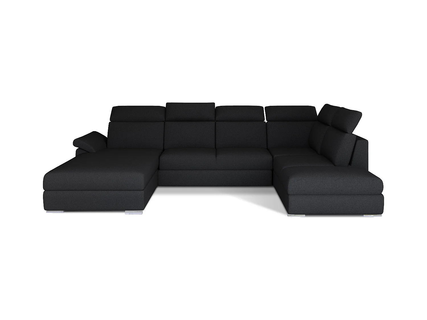 Canapé panoramique convertible LEVANO tissu - Rangement et appuie-têtes réglables-Noir-Coffre de rangement à gauche