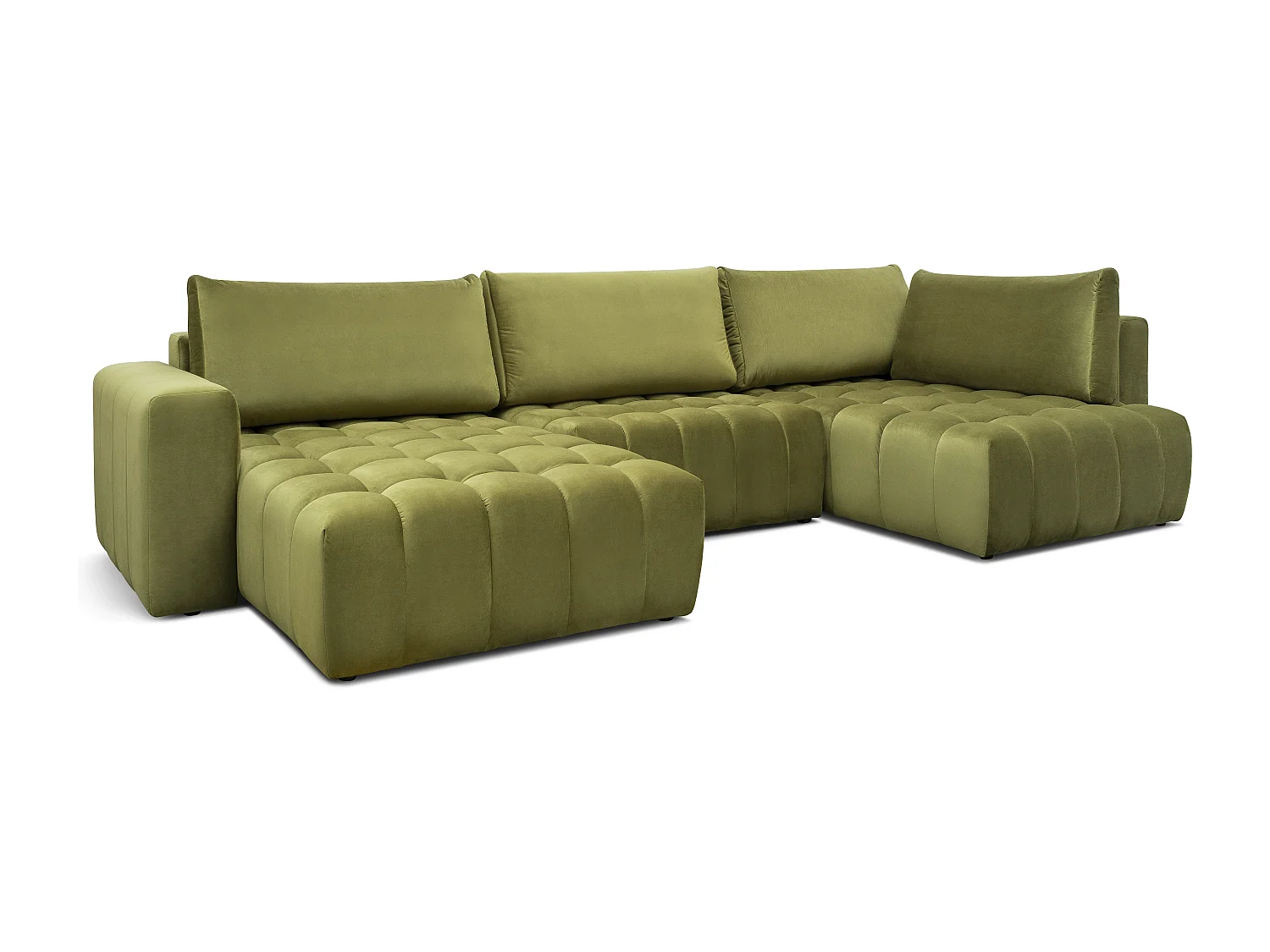 Canapé panoramique convertible design capitonné tissu effet cuir gris foncé méridienne gauche Boston 350cm