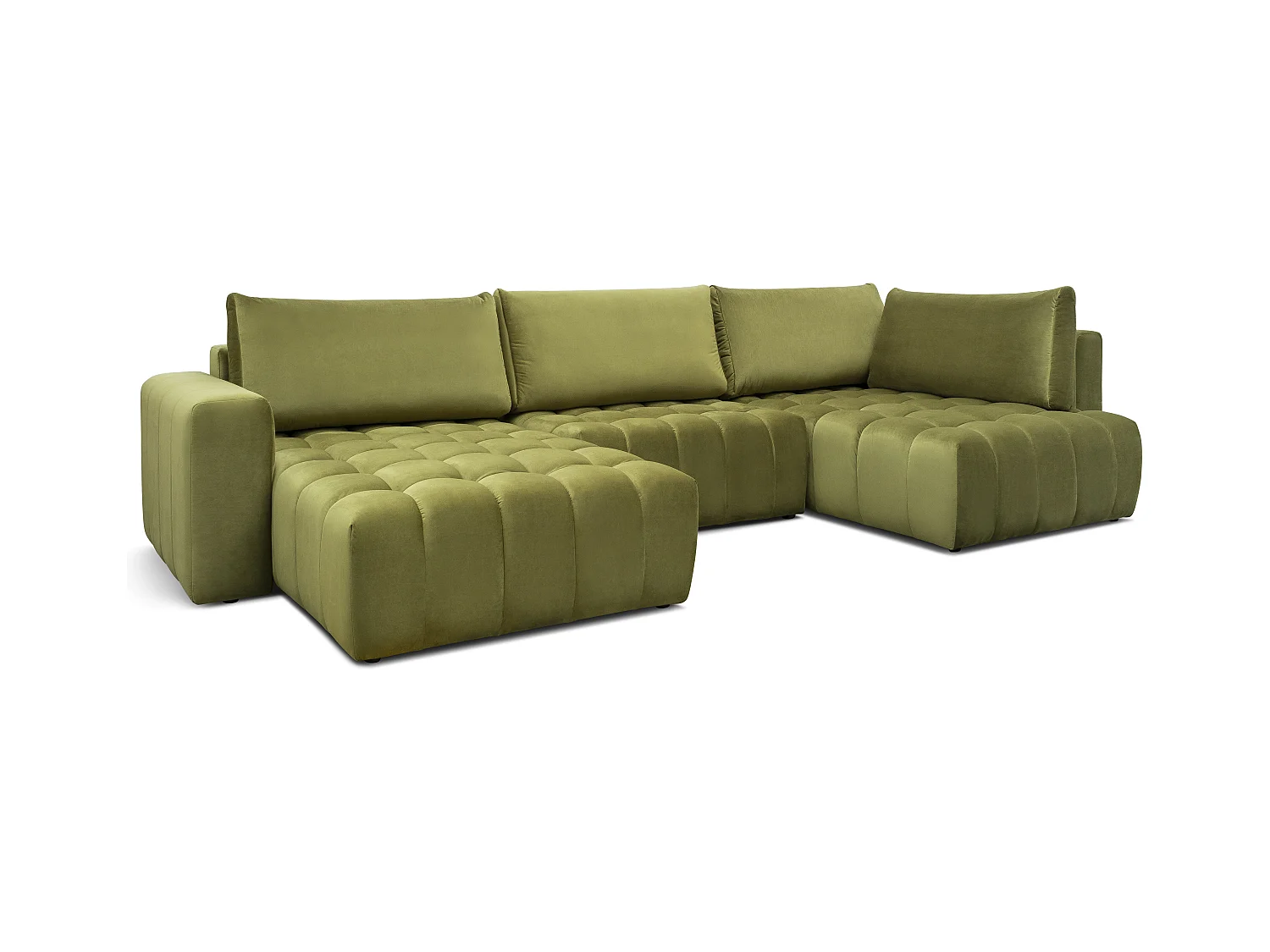 Panoramische converteerbare designbank gecapitonneerd donkergrijs leereffect stof links chaise longue Boston 350 cm