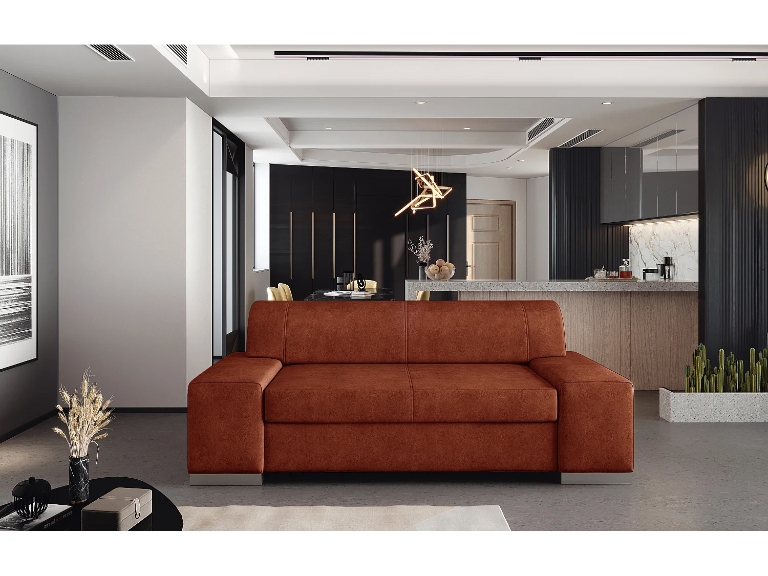 Canapé minimaliste 2-3 places tissu rouge brique Plazo 190cm