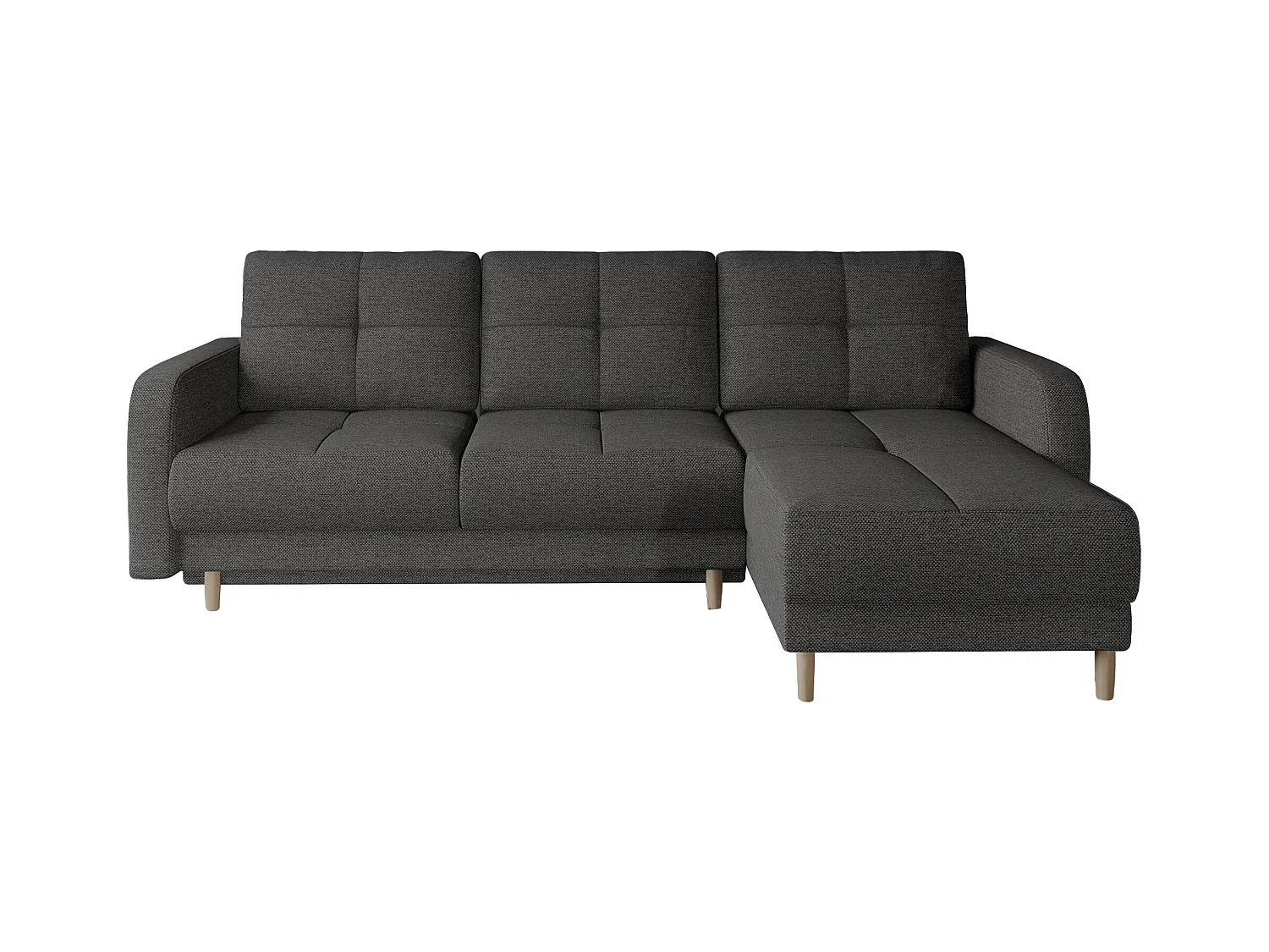 Canapé d'angle convertible et réversible tissu KINDO - Pieds bois clair-Gris foncé chiné