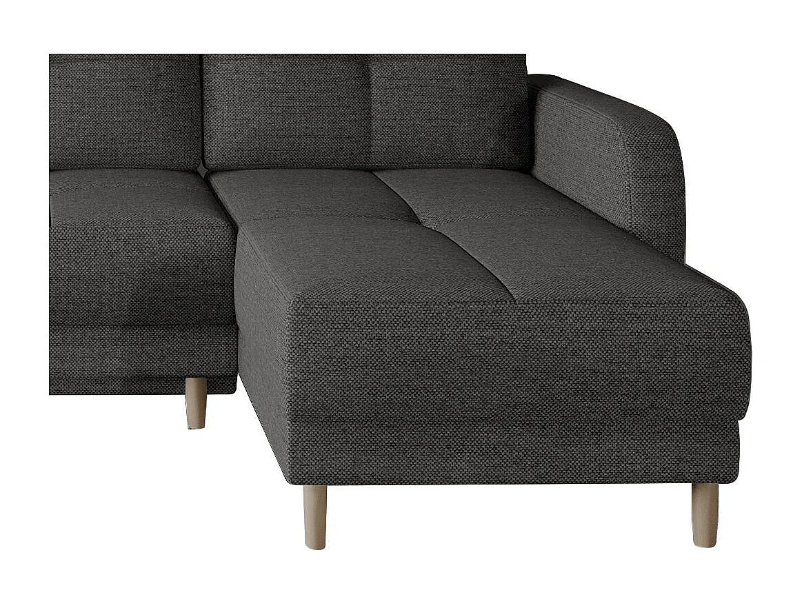 Scandinavische omkeerbare hoekbank donkergrijze stof en lichthouten poten Kindo 240 cm