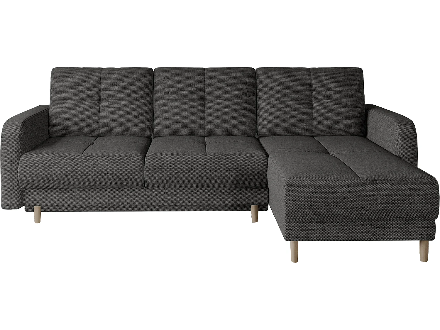 Canapé d'angle convertible et réversible tissu KINDO - Pieds bois clair-Gris foncé chiné