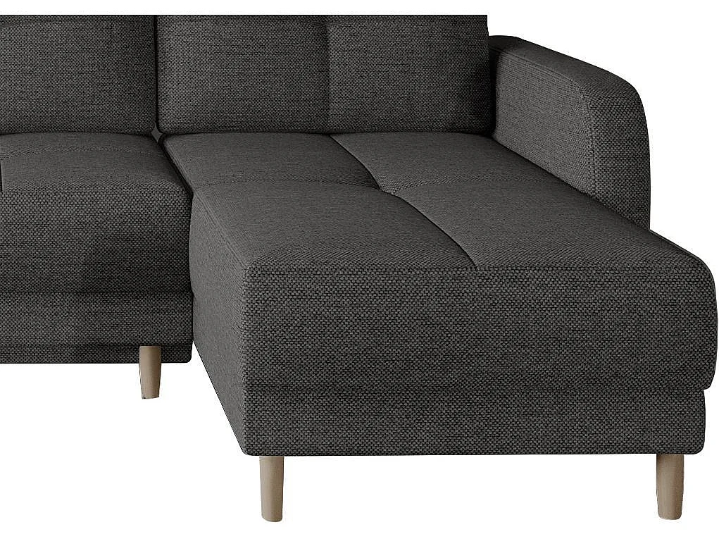 Canapé d'angle convertible et réversible tissu KINDO - Pieds bois clair-Gris foncé chiné
