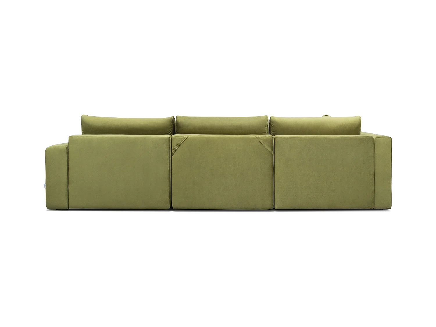 Canapé panoramique convertible design capitonné tissu doux vert méridienne droite Boston 350cm