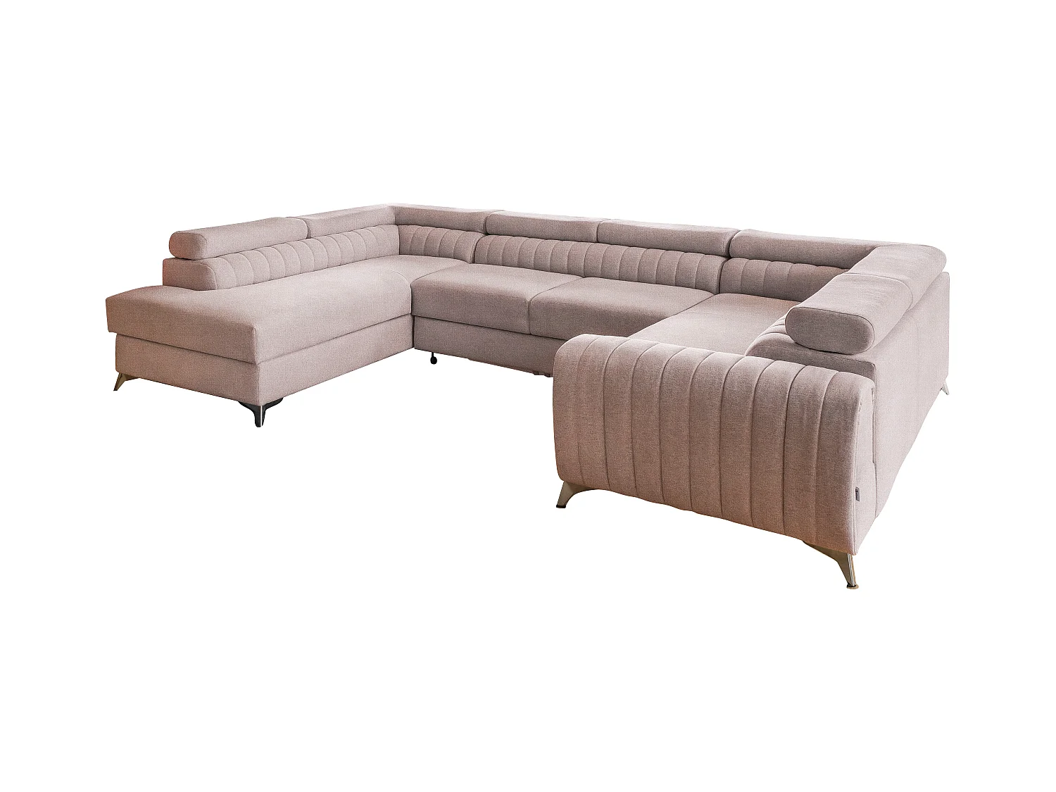 Canapé panoramique convertible tissu rose avec coffre de rangement Louve 340cm-Coffre de rangement à gauche