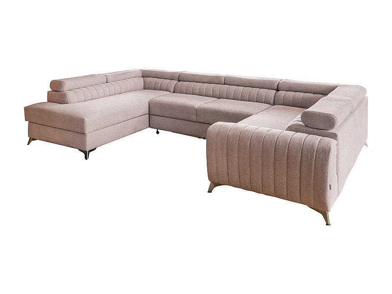 Canapé panoramique convertible tissu rose avec coffre de rangement Louve 340cm-Coffre de rangement à gauche