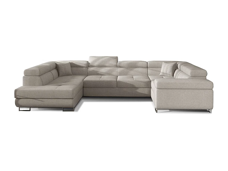 Canapé convertible U gauche tissu beige clair avec coffre de rangement Tovy 340cm