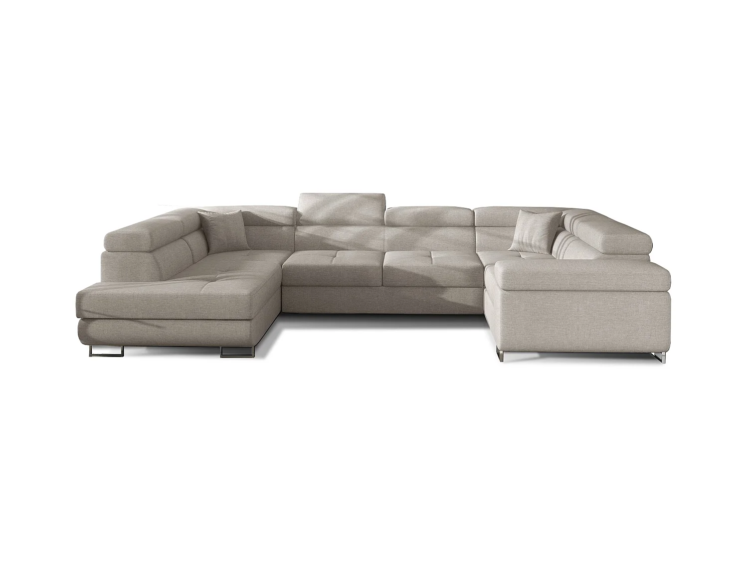 Canapé convertible U gauche tissu beige clair avec coffre de rangement Tovy 340cm