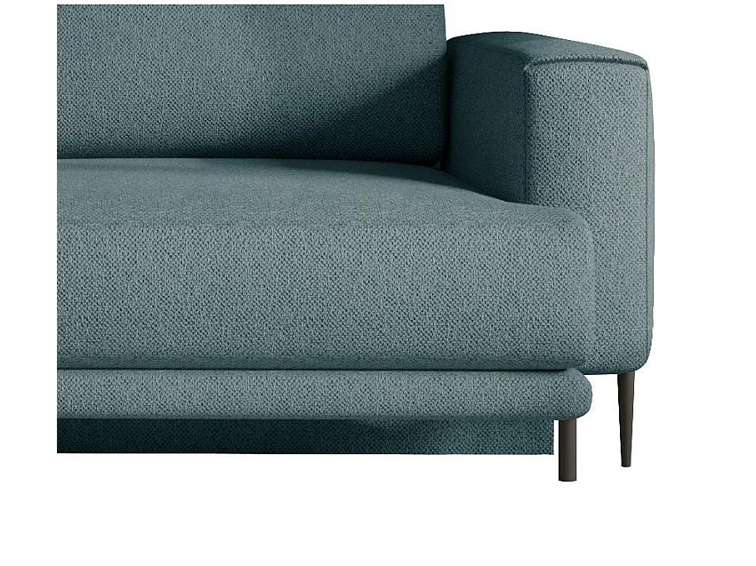 Canapé droit convertible 3 places tissu DAVINA 246cm - Coffre & pieds métal noir-Bleu charrette