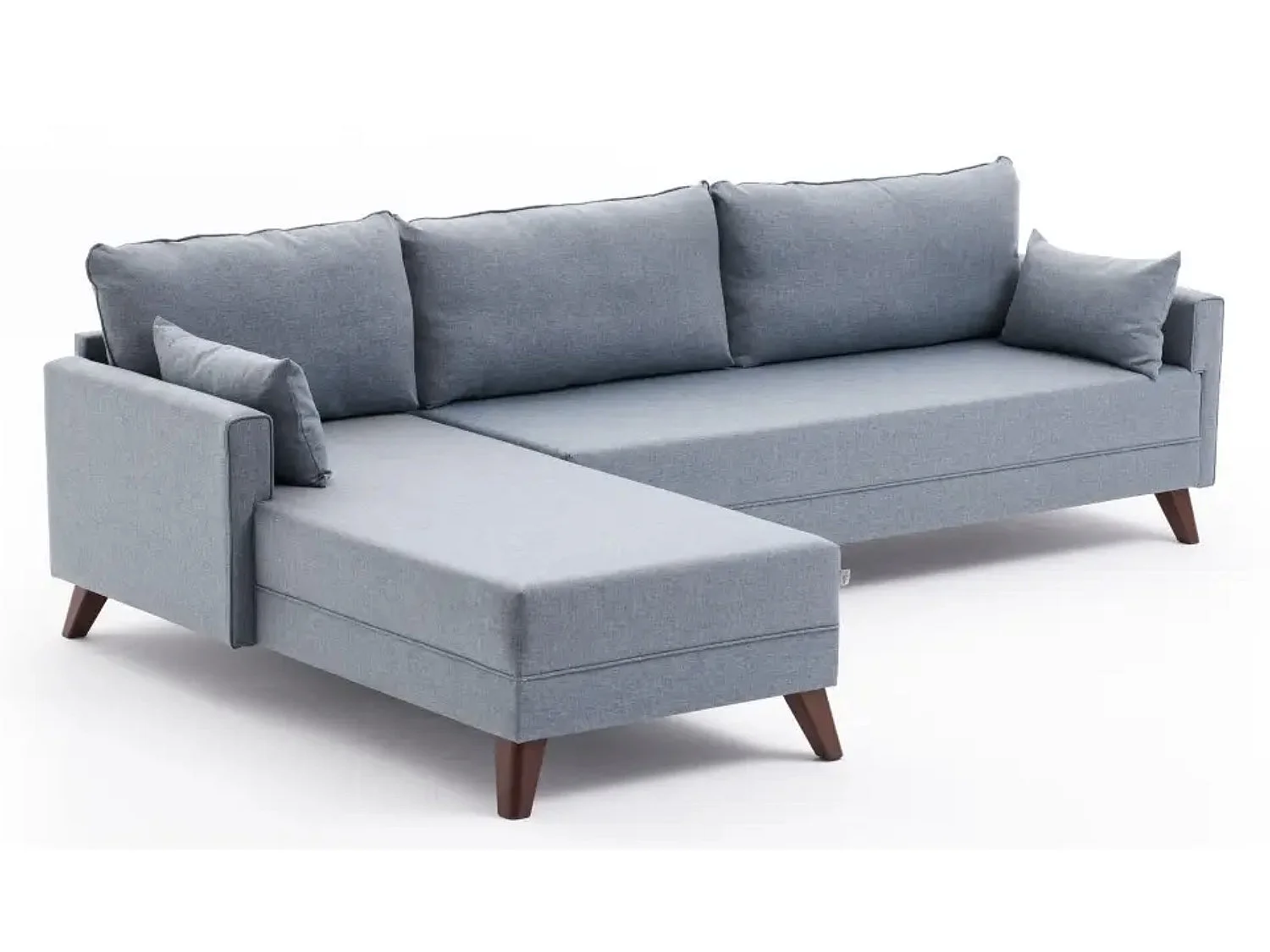 Canapé d'angle gauche 5 places tissu bleu Kandy 275cm