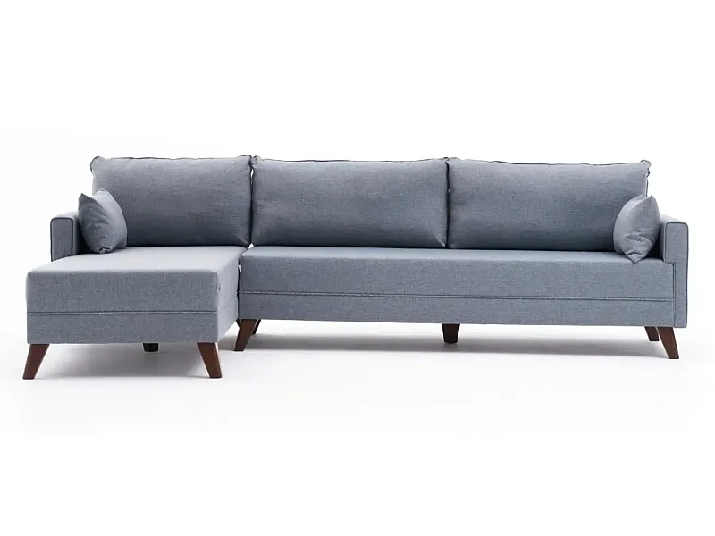 Canapé d'angle gauche 5 places tissu bleu Kandy 275cm