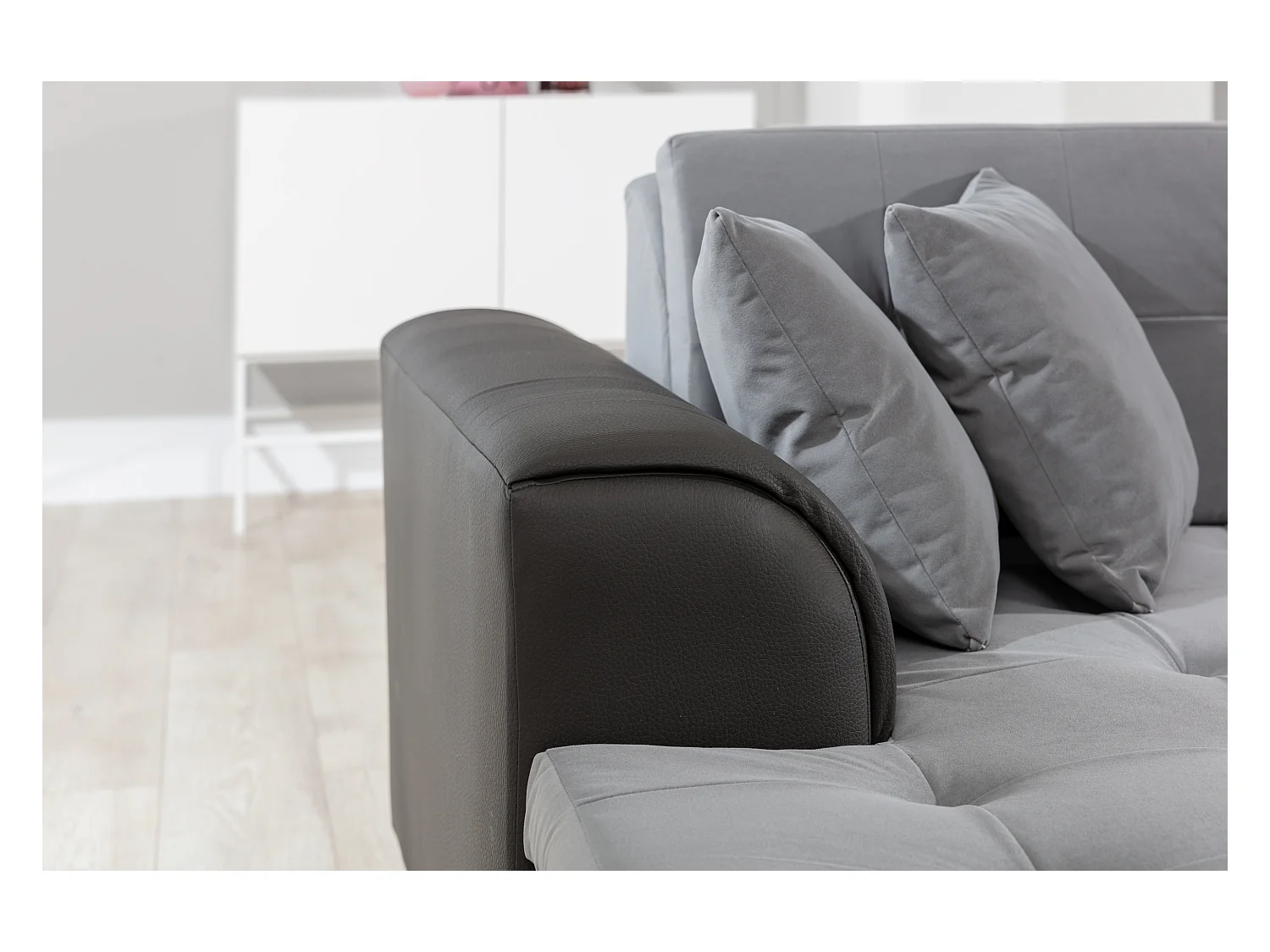 Canapé convertible panoramique velours marron foncé et clair méridienne à gauche Diana 340cm