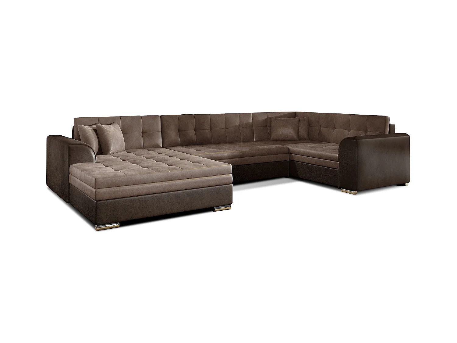 Panoramische slaapbank donkerbruin en licht fluwelen chaise longue links Diana 340 cm
