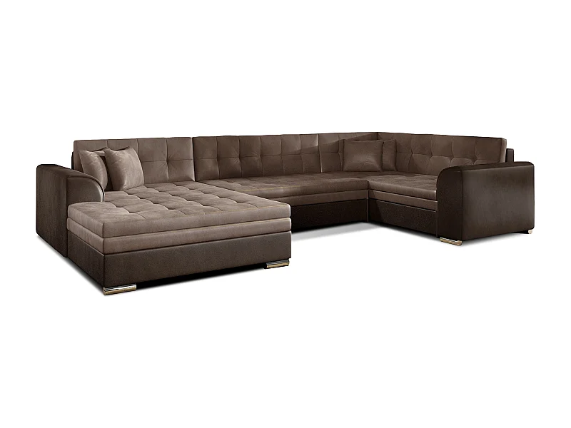 Panoramische slaapbank donkerbruin en licht fluwelen chaise longue links Diana 340 cm