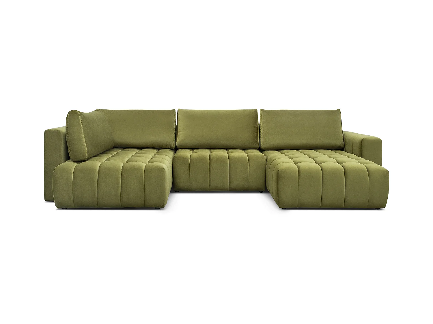 Canapé panoramique convertible design capitonné velours vert kaki méridienne droite Boston 350cm