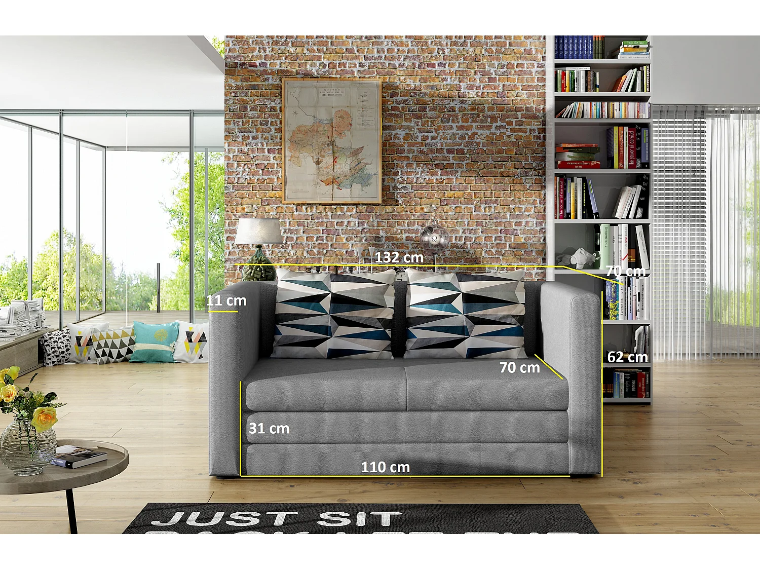 Canapé convertible 2 places en tissu gris MOUVA