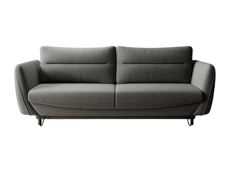 Sofá convertible recto de tela ZURIK - Caja de almacenaje y patas de metal negro-Color Gris jaspeado