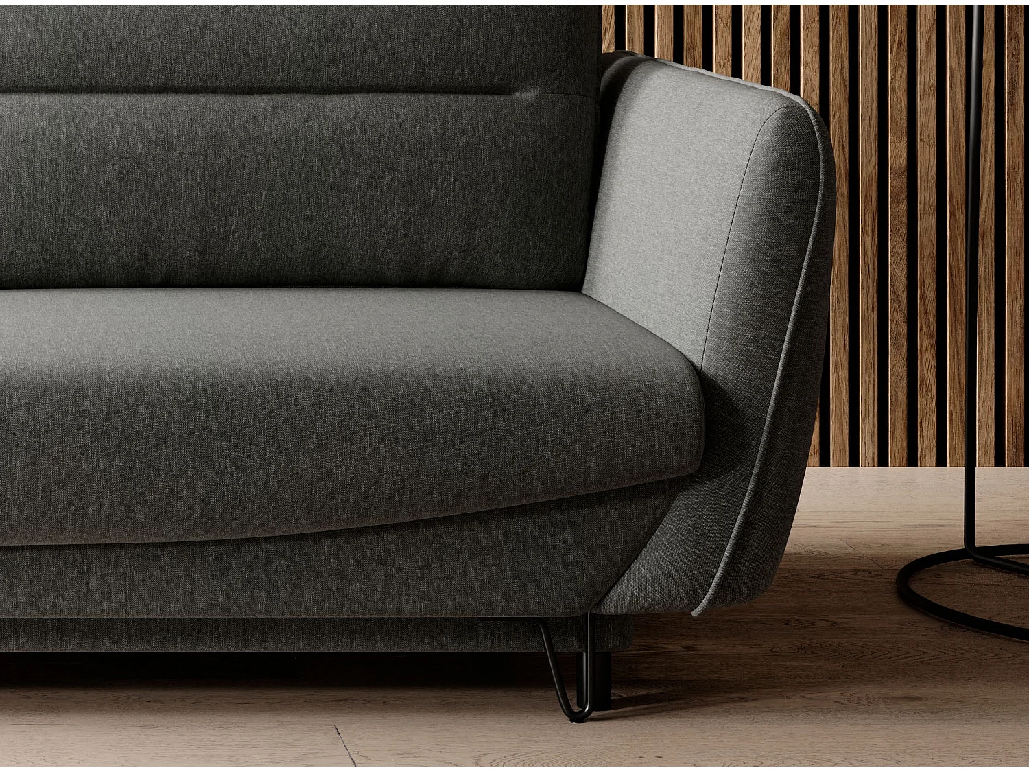 Sofá convertible recto de tela ZURIK - Caja de almacenaje y patas de metal negro-Color Gris jaspeado