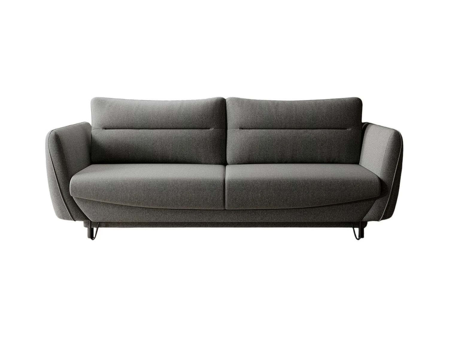 Canapé droit convertible tissu ZURIK - Coffre de rangement et pieds métal noir-Gris chiné