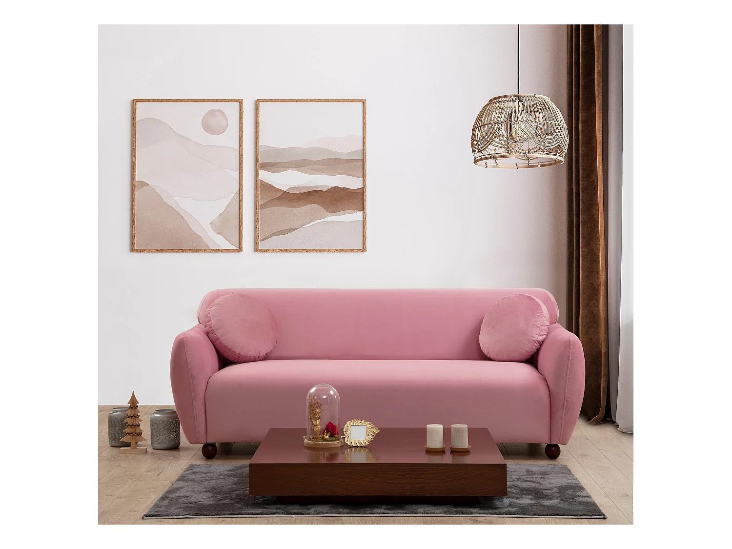 Moderne 3-zits bank Kelly roze stof 223 cm