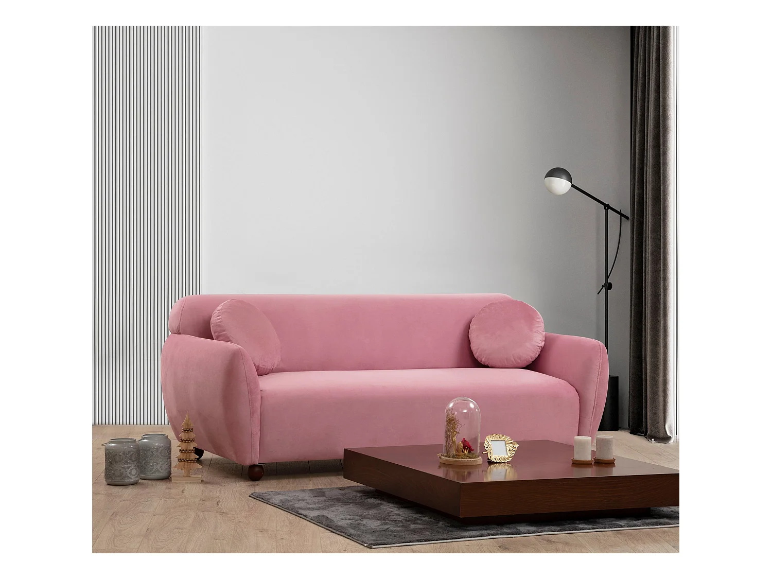 Moderne 3-zits bank Kelly roze stof 223 cm