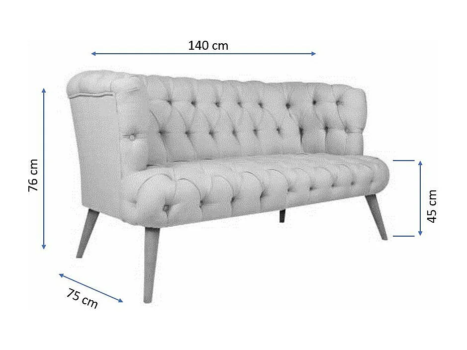 Sofá chesterfield Altadena 249, Azul, 140x75x76cm, Tapiz, Patas: Madera