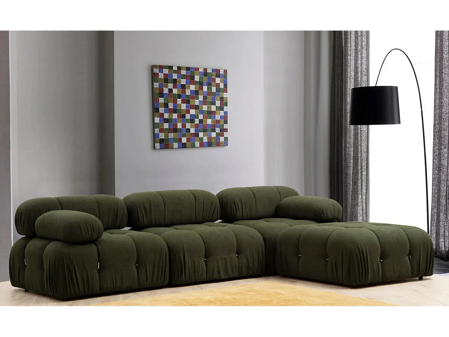 Bubble fluwelen modulaire hoekbank-Kleur Middernacht blauw