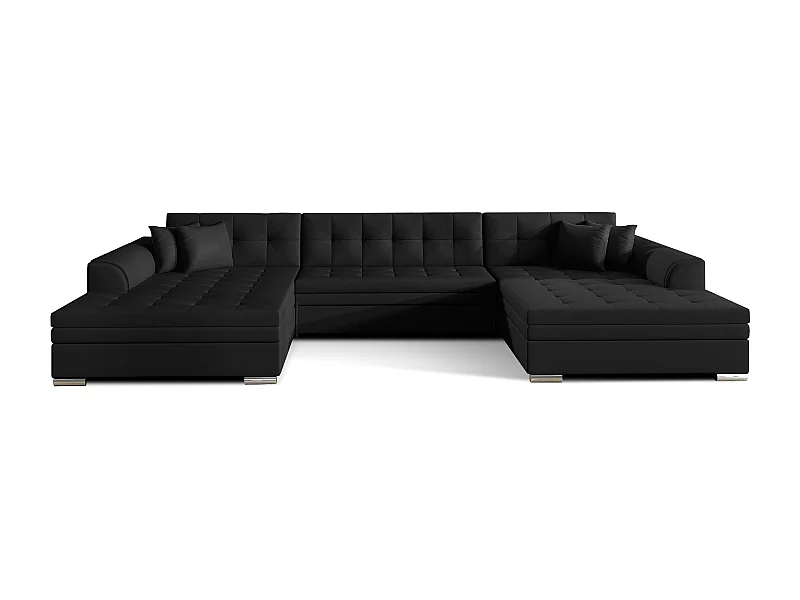 Grand canapé panoramique convertible simili cuir noir Vira 359cm