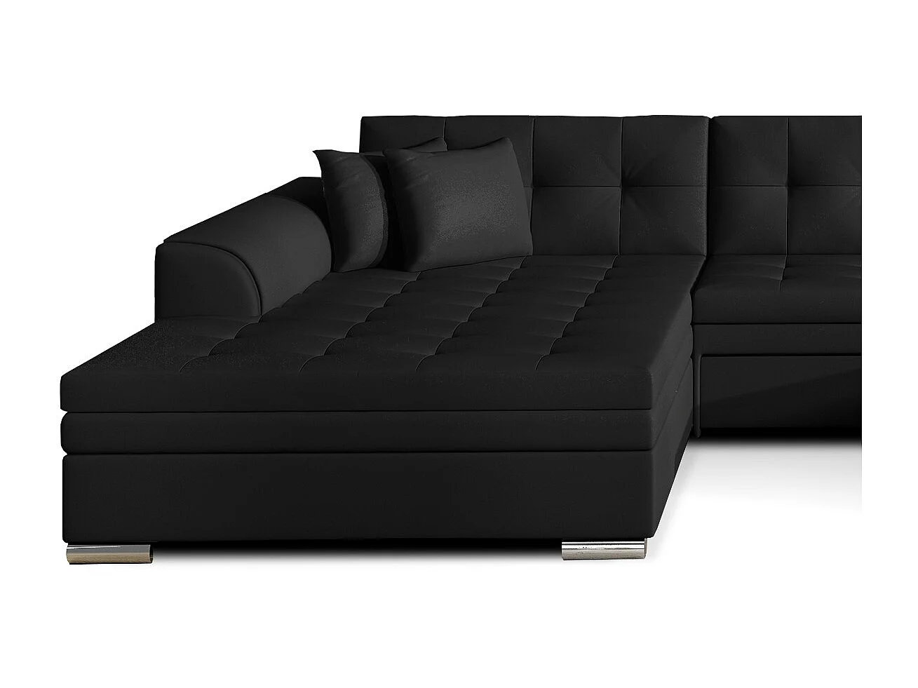 Grand canapé panoramique convertible simili cuir noir Vira 359cm