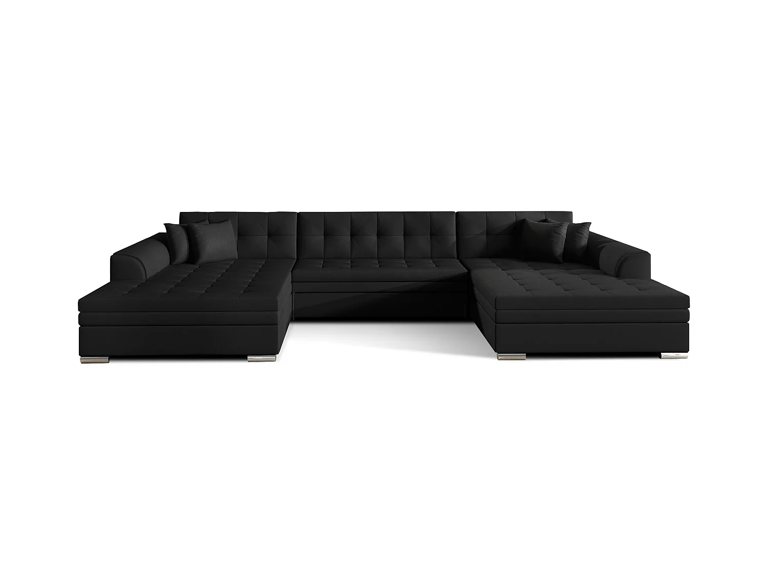 Grand canapé panoramique convertible simili cuir noir Vira 359cm