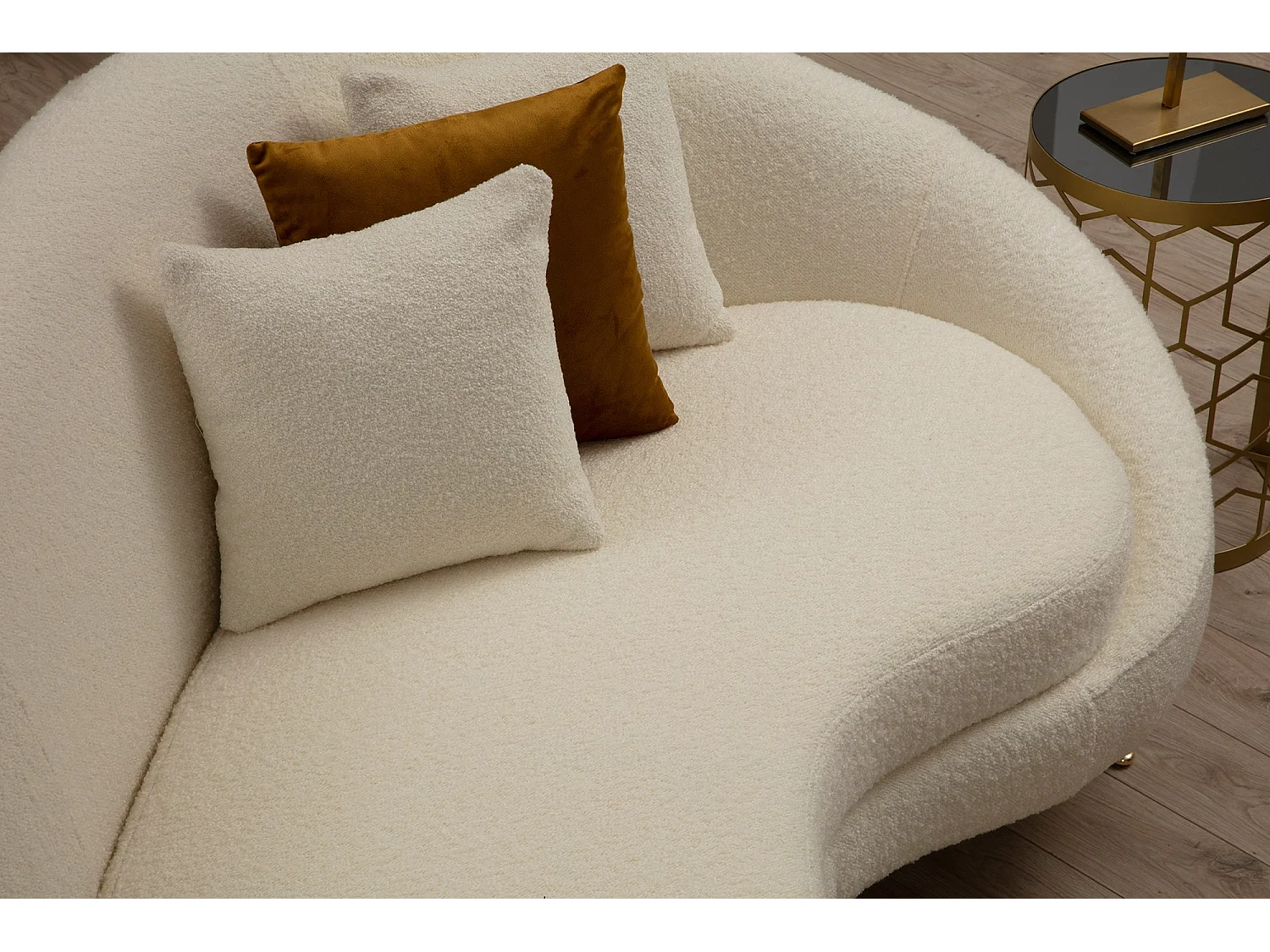 Canapé 3 places tissu coton bouclé ultra doux crème Tazany 255cm