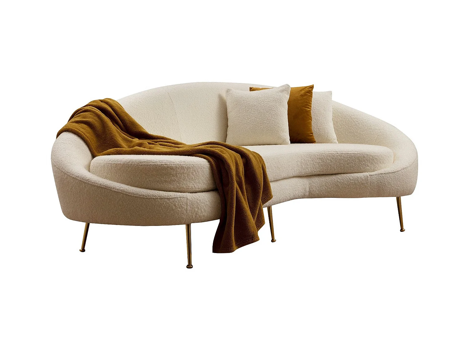 Canapé 3 places tissu coton bouclé ultra doux crème Tazany 255cm
