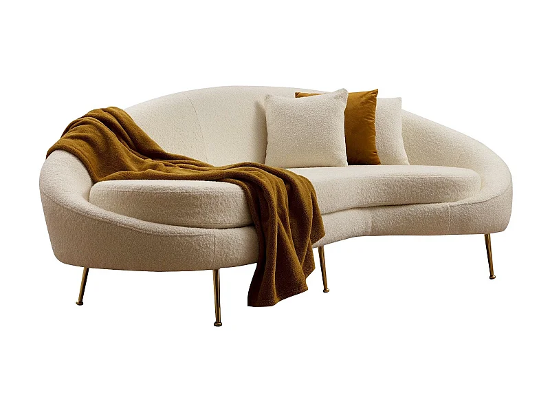 Canapé 3 places tissu coton bouclé ultra doux crème Tazany 255cm