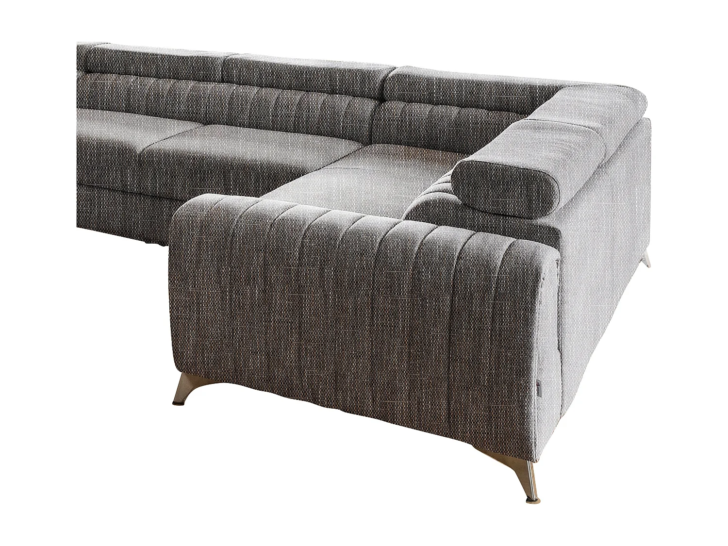 Canapé en U convertible tissu marron chiné coffre de rangement à Louve 340cm-Coffre de rangement à gauche