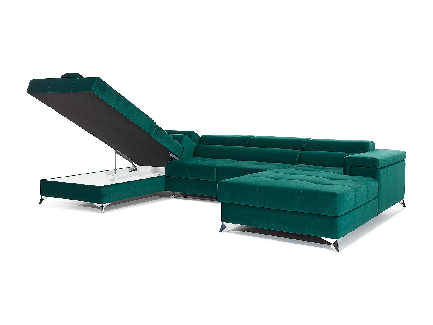 Sofá convertible panorámico de terciopelo KUTTY - Almacenamiento y reposacabezas ajustables-Gris claro-Caja Lado izquierdo