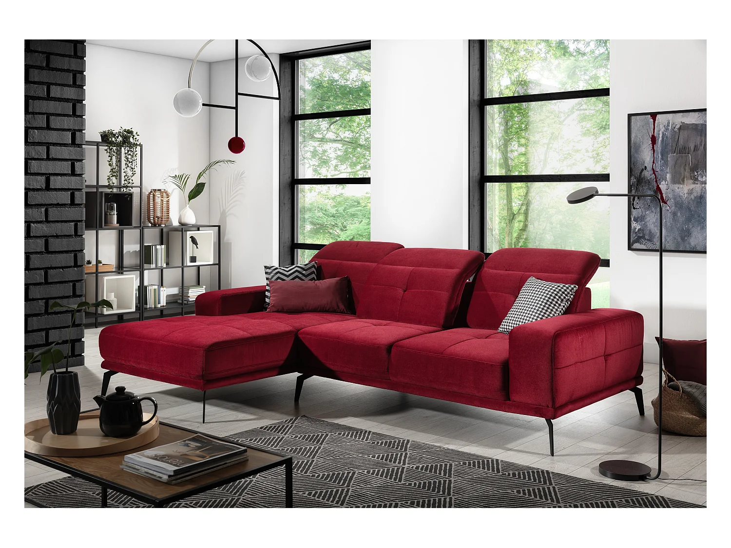 Linker hoekbank 5 zits gele stof Torpille 265 cm