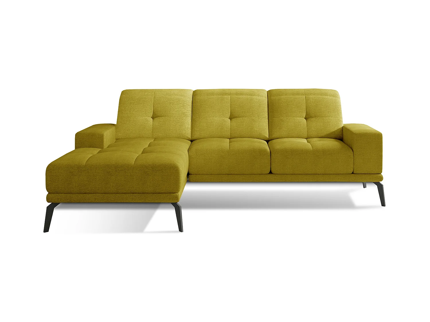 Canapé d'angle gauche 5 places tissu jaune Torpille 265cm