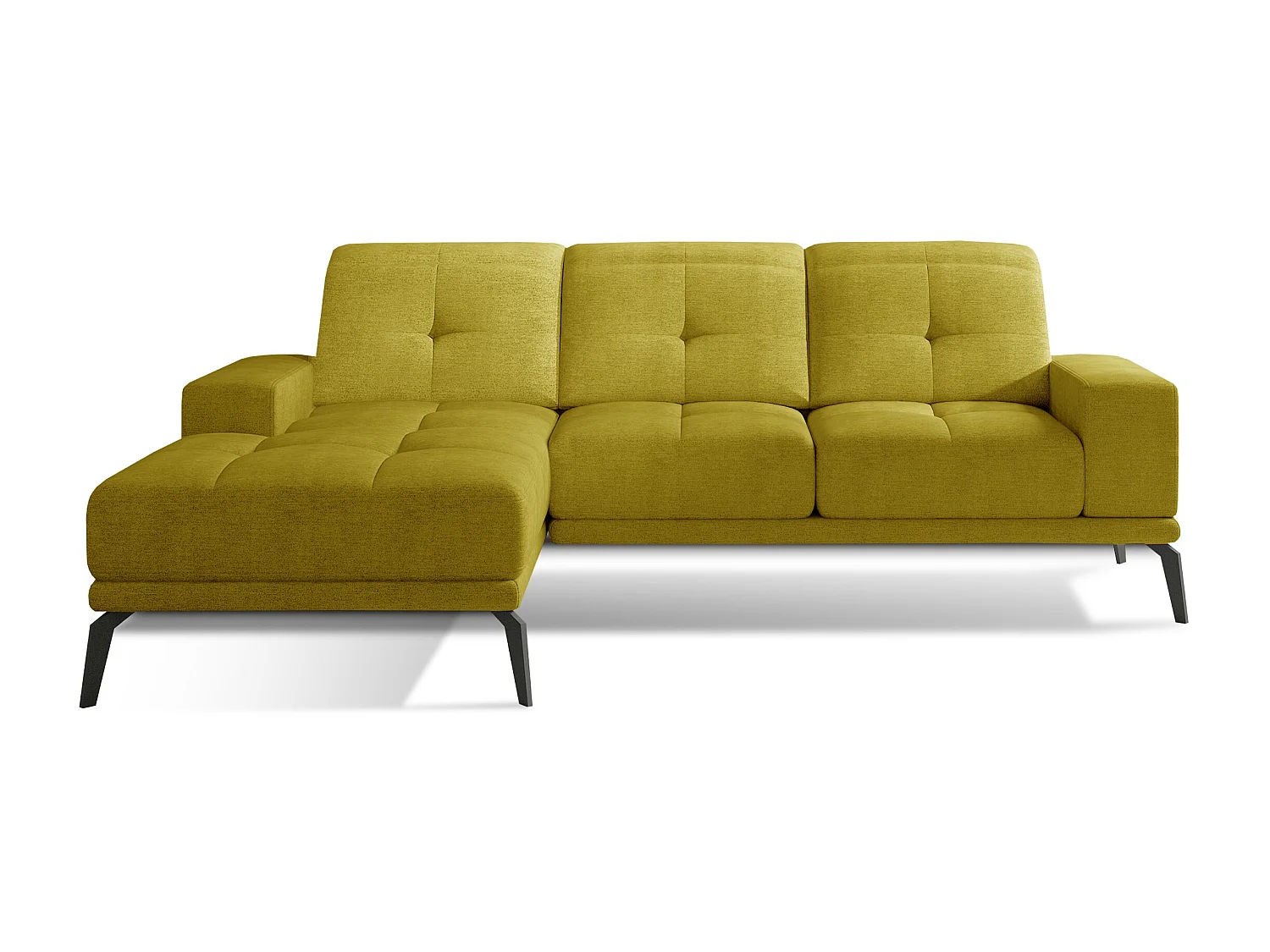 Canapé d'angle gauche 5 places tissu jaune Torpille 265cm