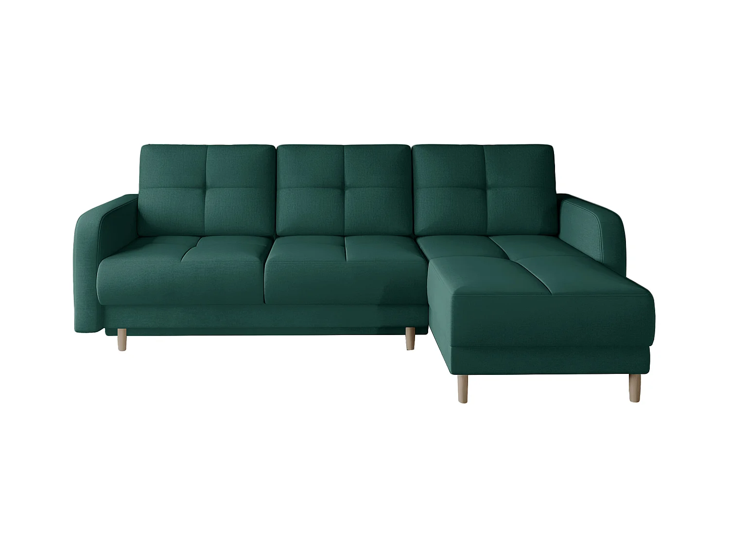 Canapé d'angle convertible et réversible tissu KINDO - Pieds bois clair-Vert
