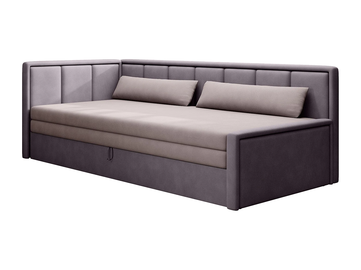 Canapé banquette convertible 3 places tissu doux Figo 214cm-Couleur Parme-angle gauche