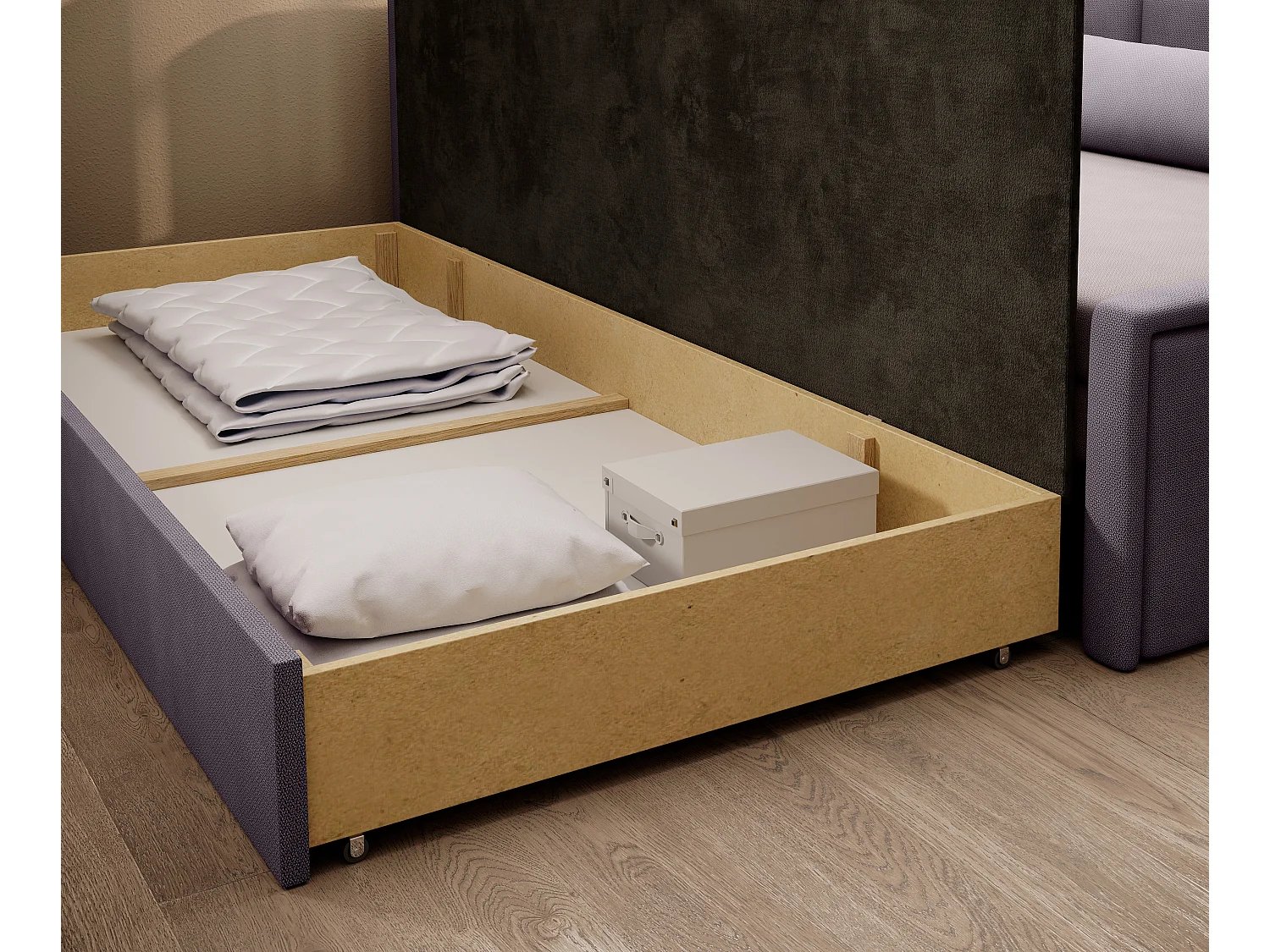Canapé banquette convertible 3 places tissu doux Figo 214cm-Couleur Parme-angle gauche
