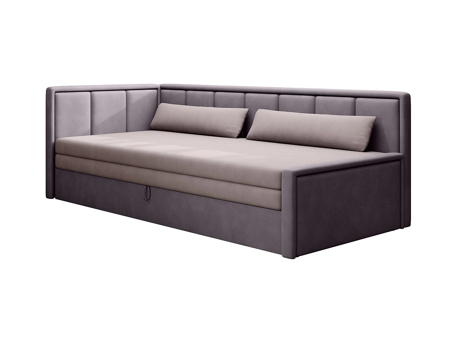 Canapé banquette convertible 3 places tissu doux Figo 214cm-Couleur Parme-angle gauche